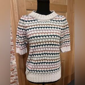 Preppy Short sleeve Sweater Women's Small Soft Stripe Cream Knit Boho Colorful